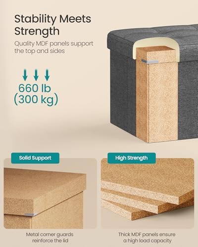 SONGMICS 43.3 Inches Folding Storage Ottoman Bench, Load 660 lb - Image 4