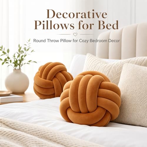 Petrella Caramel Knot Pillow Ball, 11 Inch Round Decorative Pillow - Image 6