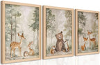 Framed Woodland Wall Art Set of 3, Wild Animals Nursery Wall Decor, Cute Bear by BGFCEWallArt