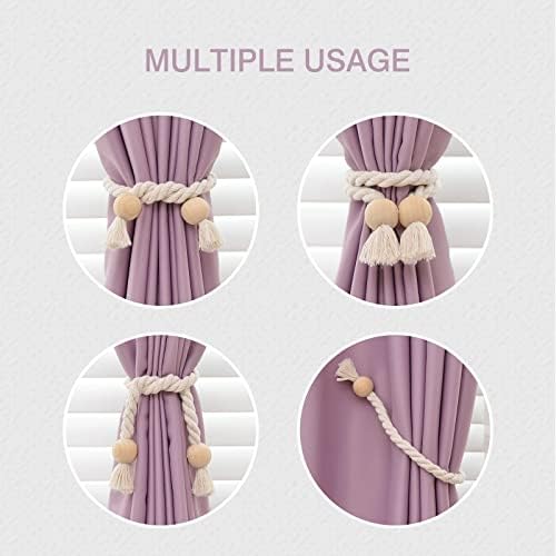 NICEEC 6 Pack Wooden Ball Magnetic Curtain Tiebacks Boho Home Decor Drape Tie - Image 6