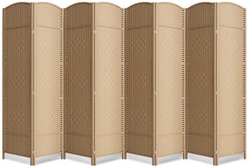 8 Panel Folding Room Divider, Woven Privacy Screen, Light Beige by cocosica