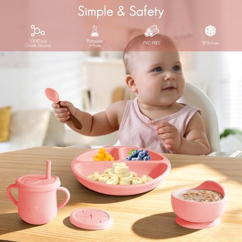 Silicone Baby Feeding Set, Divided Plate, Training Cup, Fruit Feeder & Freezer - Image 2