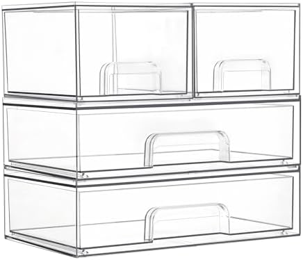 Vtopmart Clear Stackable Storage Drawers Set of 4, Plastic Organizer Bins by Vtopmart