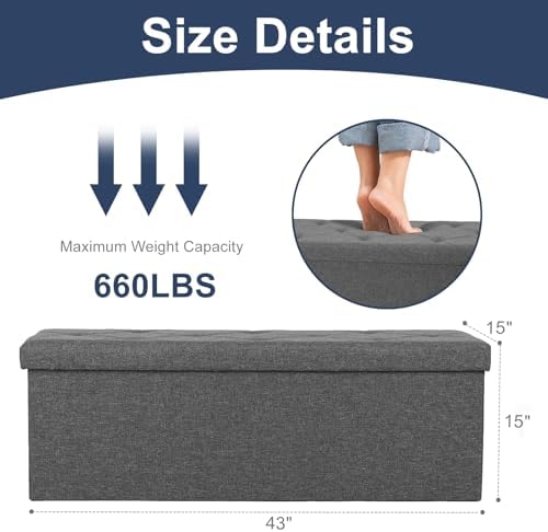 DUMOS 43 Inch Folding Storage Ottoman Bench, Large Ottoman - Image 3