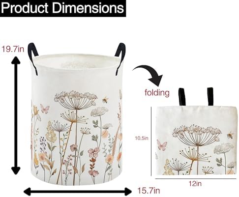 ESSME Kids Laundry Basket, Flower Hamper Collapsible Canvas Waterproof Storage - Image 2