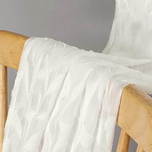 Lecloud Leia Ivory Sheer Kitchen Curtains 24 Inch Length 2 Pcs, Jacquard - Image 3