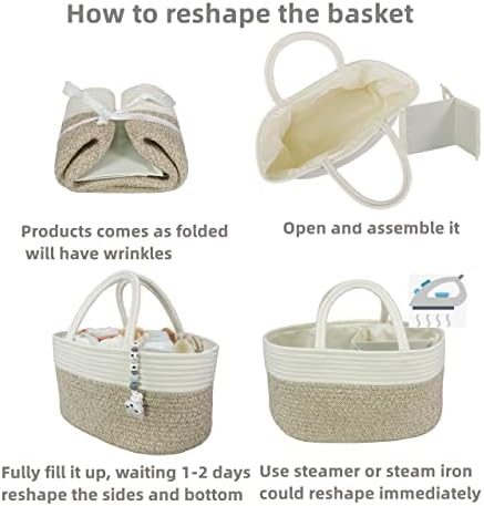 XUANGUO Large Cotton Rope Baby Diaper Caddy Organizer Basket White Brown - Image 7