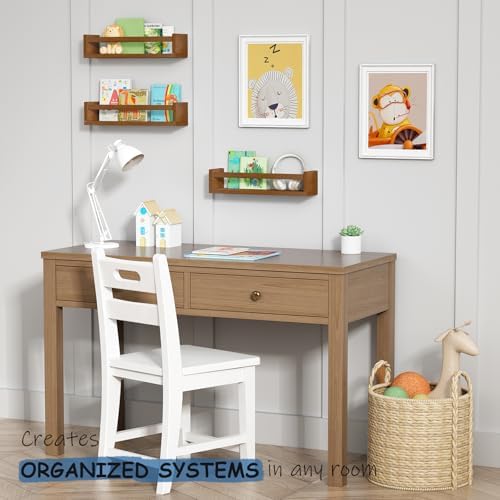 Harwaya Walnut Brown Nursery Book Shelves Wall Mounted, Wooden Floating - Image 3