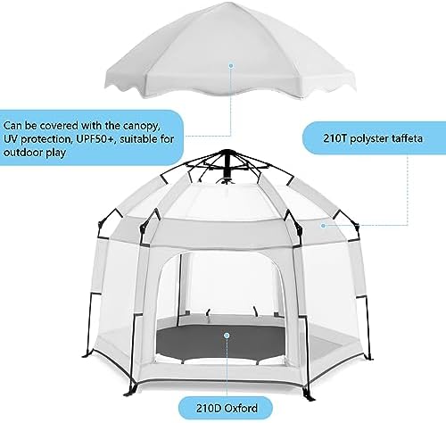 Bend River Baby Playpen with Canopy, Hexagon Toddler Beach Tent - Image 4