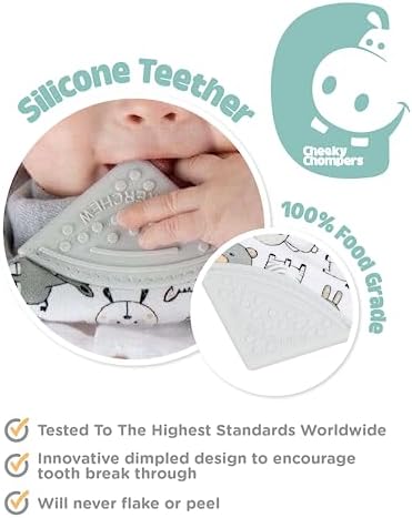 Cheeky Chompers Neckerchew Teething Bib, 2-in-1 Bandana Style Bib w/Food Grade - Image 4