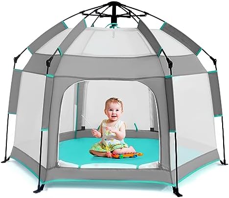 Bend River Baby Playpen with Canopy, Hexagon Toddler Beach Tent by BendRiver