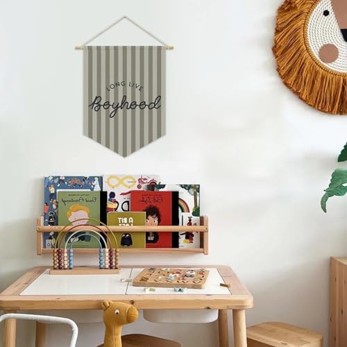 Boys Room Decor, Long Live Boyhood Boy Nursery Linen Canvas Banner - Image 3