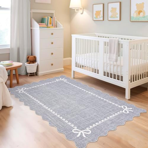 GarveeHome Scalloped Bow Rug 4x6 Washable Grey Rugs - Image 3
