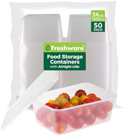 Freshware Food Storage Containers 34 oz Plastic Deli Containers by Freshware