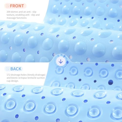 Anti-Slip Bathtub Shower Mat 40×16 Inch Opaque Light Blue - Image 2