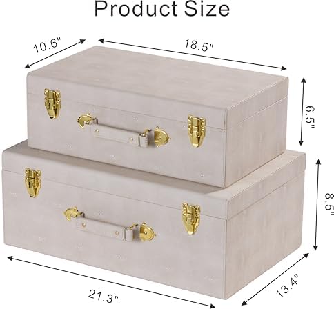 Sagala Set of 2 Large Decorative Storage Trunks, Faux Leather Large Storage - Image 4