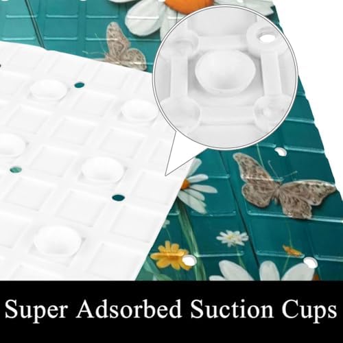 Bathtub Mat Non Slip 26.8x15.1 Inch, Cow Daisies on Teal Plank Shower Mat - Image 3