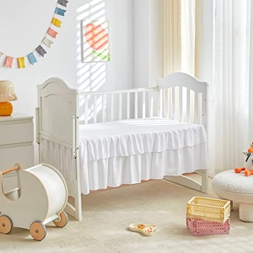 Mini Crib Bedding Set 3 Pieces Baby Boho Quilted Tufted Ruffles Comforter - Image 5