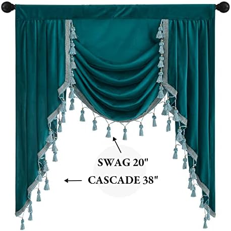 StangH Teal Velvet Valances Waterfall Curtains W39 inches, 1 Panel - Image 2