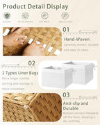 SETVSON Storage Basket with Lid Rattan Woven Storage Baskets with 2 Separate - Image 3