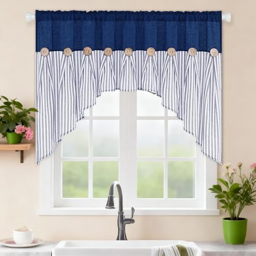 ASPMIZ Farmhouse Cotton Linen Swag Valances - Image 2