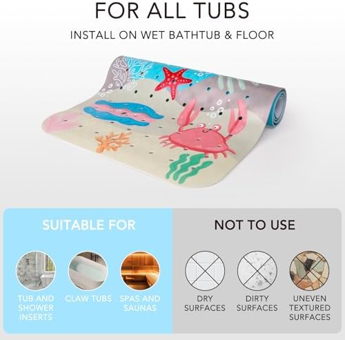 PRATIQUE Kids Bath Mat for Tub Non Slip，40 X 16 Inch Extra Long Kids Bathtub - Image 4