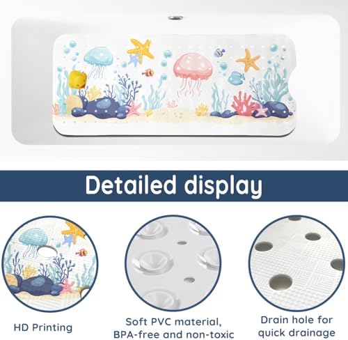 LNOND Bath Mat for Tub for Kids, Sea World Bathtub mat Non Slip, Jellyfish - Image 3