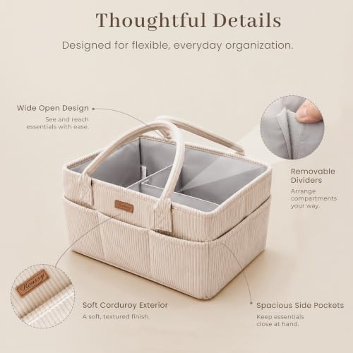 Konssy Baby Diaper Caddy Organizer, Corduroy Nursery Storage Basket - Image 4