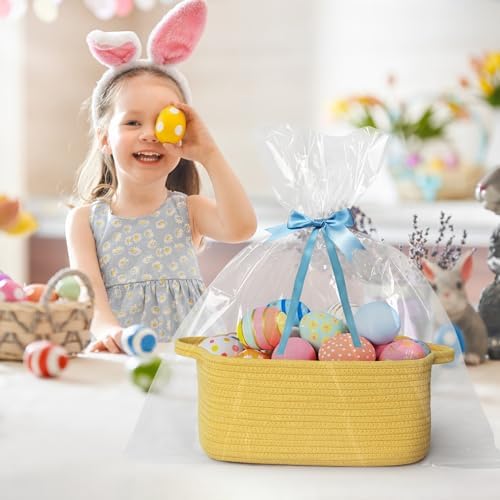 Cute Yellow Gift Basket, Woven Baskets - Image 4