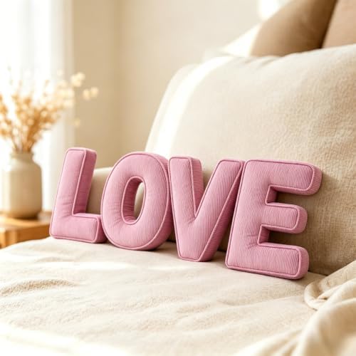 Pink Letter Plush Pillow, Letter Hugging Throw Pillows, Decorative Corduroy - Image 3