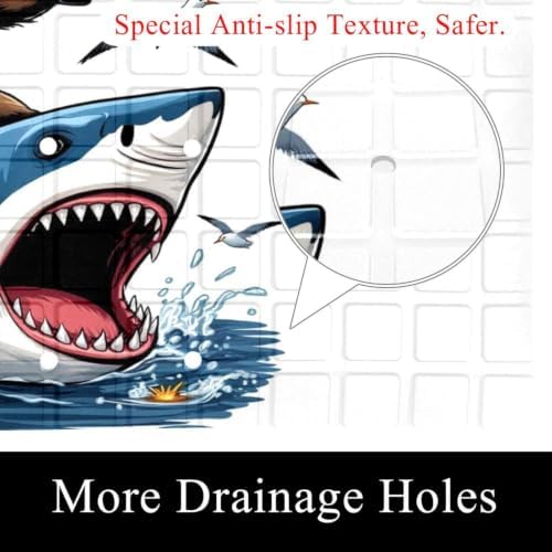 Bathtub Mat Non Slip 26.8x15.1 Inch, Cool Raccoon Riding Shark Shower Mat - Image 2