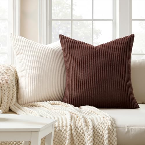 Topfinel 20 by 20 Pillow Covers Set of 4 Rustic Modern Soft Corduroy Striped - Image 3