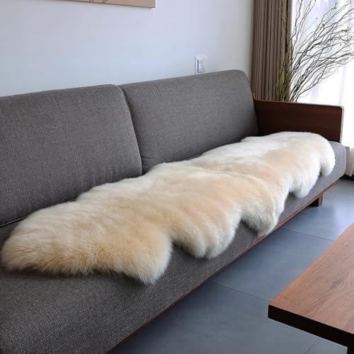 Genuine Real NZ Sheepskin Area Rug Fluffy Lambskin Fur Cream 2' x 6'3"ft - Image 3