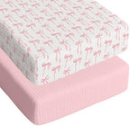 Breling 2 Pcs Muslin Pink and Pink Bow Crib Sheets by Breling