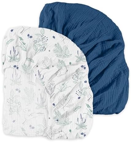 Muslin Pack N Play Sheets Fitted 2 Pack, Mini Crib Mattress Sheets Stretchy by LYRICHOMBABY