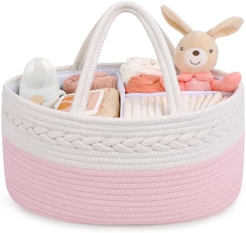 Maliton Diaper Caddy for Baby Girl-Cotton Rope Diaper Caddy, Diaper Organizer by Maliton