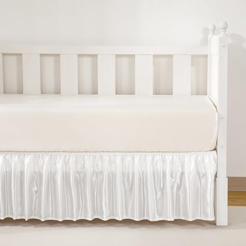 White Satin Crib Bed Skirt - Image 3