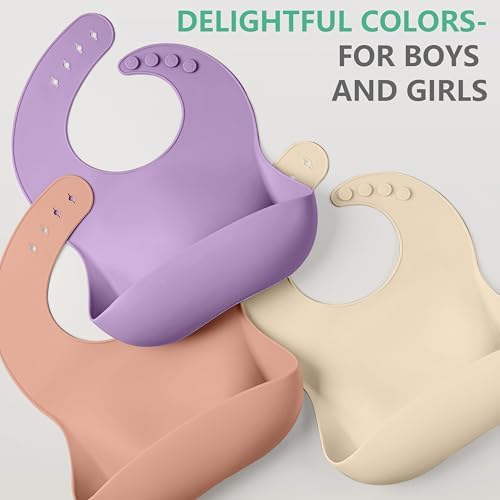 Cuddle Campus Set of 3 Silicone Bibs, Soft Adjustable Bibs - Image 6