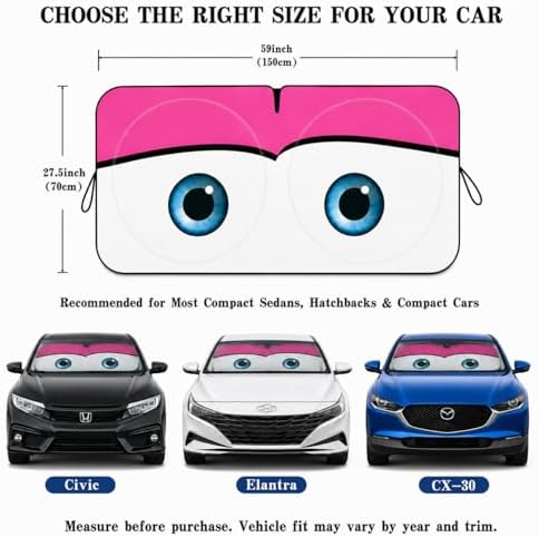 Car Windshield Sun Shade, Universal Fit Compact Sedan SUV, Cute Pink - Image 5