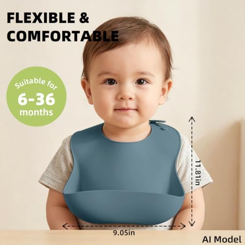 Set of 3 Silicone Bibs for Babies Toddler, Soft Adjustable Bibs for Baby Girl - Image 2