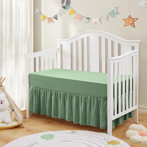 SiinvdaBZX 2-Piece Set Ruffled Crib Skirt & Crib Sheet, Sage Green - Image 2