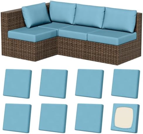 8Pcs Outdoor Cushion Covers, Stretch Patio Furniture Couch Chair Slipcovers by VORSHAPE