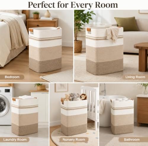 Laundry Hamper, Cotton Rope Laundry Basket - Image 4