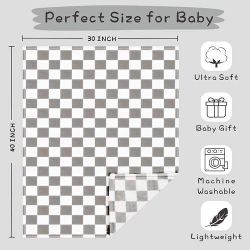 Yurhap Checkered Baby Blanket Fleece Baby Blankets Neutral - Image 5