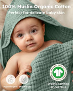 Yoofoss Hooded Baby Bath Towels 2 Pack 100% Muslin Organic Cotton - Image 2