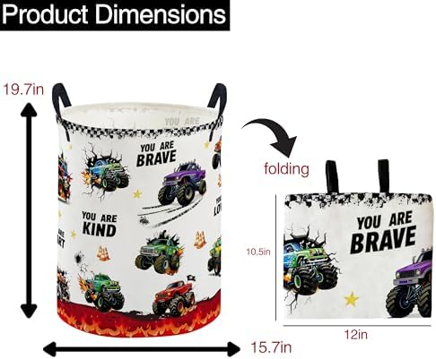 ESSME Laundry Basket, Monster Truck Hamper Collapsible Canvas Storage Bin - Image 2
