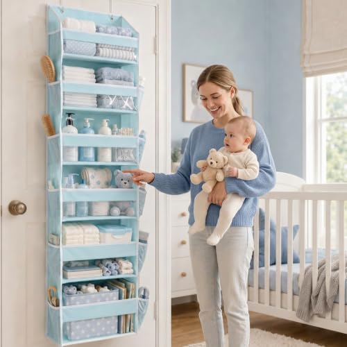 HOMELUX THEORY Over the Door Organizer, 100D Fabric, Baby Blue 2pc - Image 2