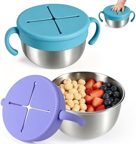 Snack Cups, 2 Pack Stainless Steel Toddler Snack Containers, Spill-Proof by URMYWO