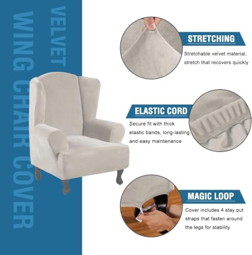 H.VERSAILTEX Wingback Chair Covers Velvet Plush Wing Chair Slipcover 1 Piece - Image 2