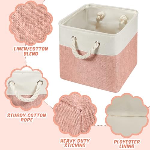 6 Pack 11x11 Inch Cube Storage Bins Fabric Square Cube Baskets - Image 3